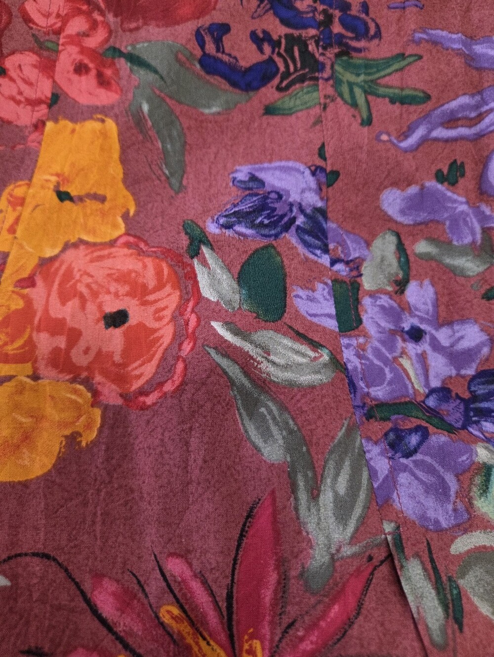Jams World Redish Floral Scoop Neck Maxi Dress with Orange/Purple Blooms Size L - Picture 8 of 9